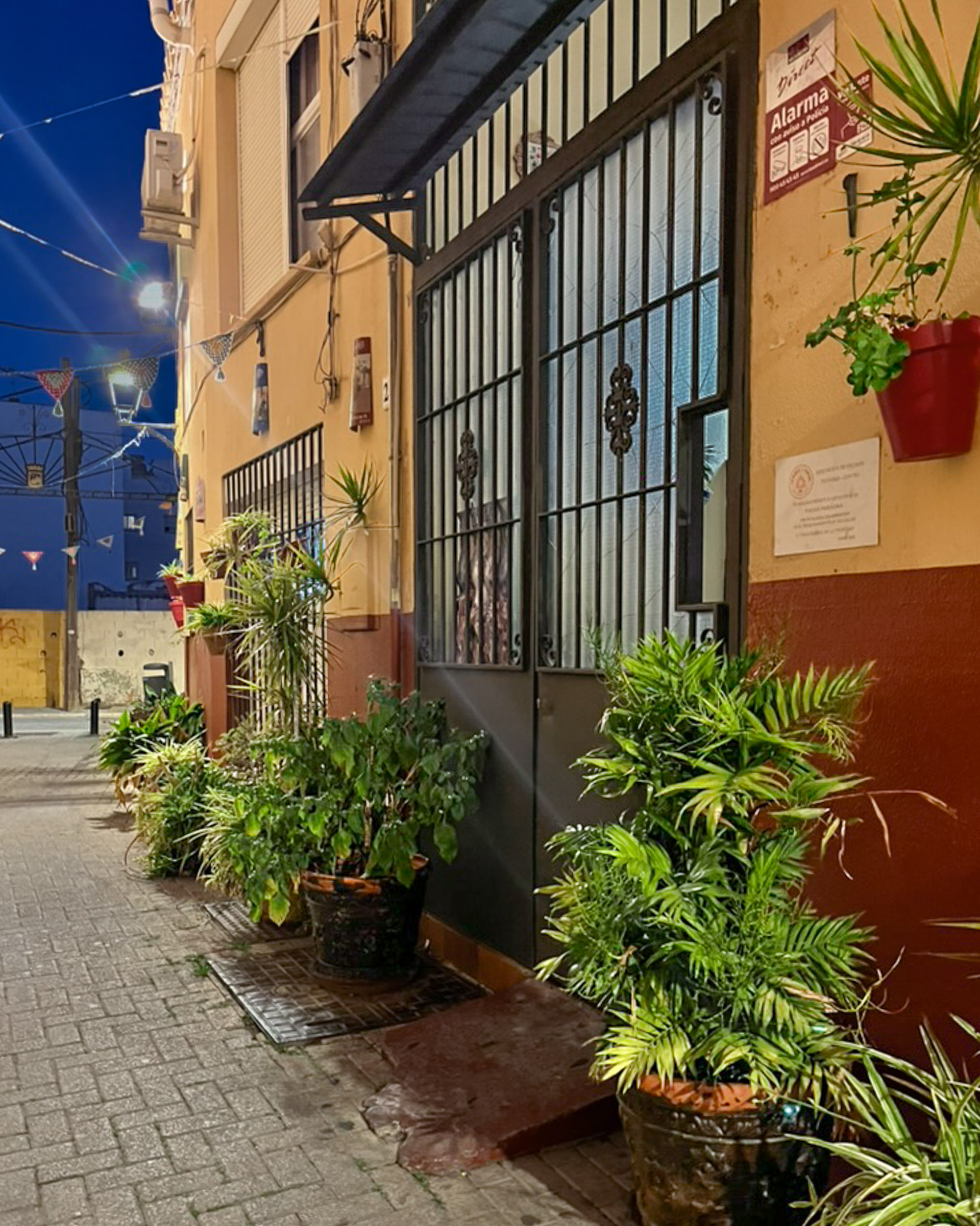 Street at night in La Trinidad neighbourhood in Málaga