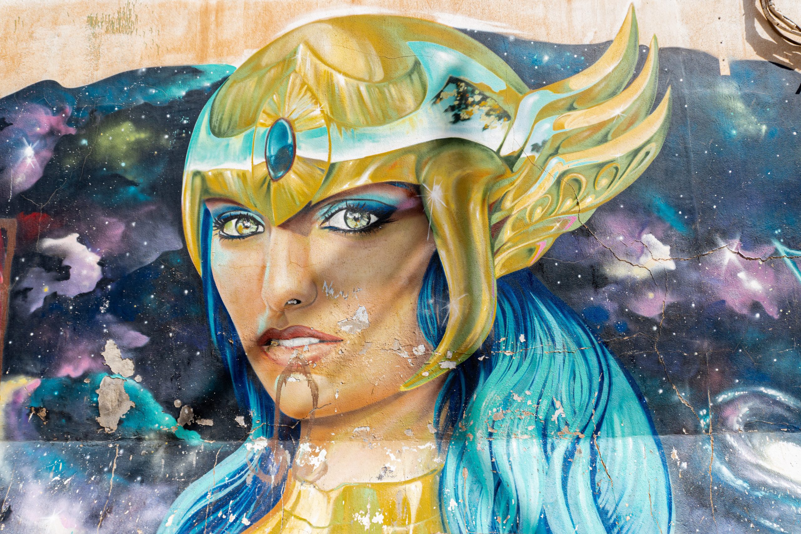 Female warrior mural by Doger in Málaga’s Perchel Sur district