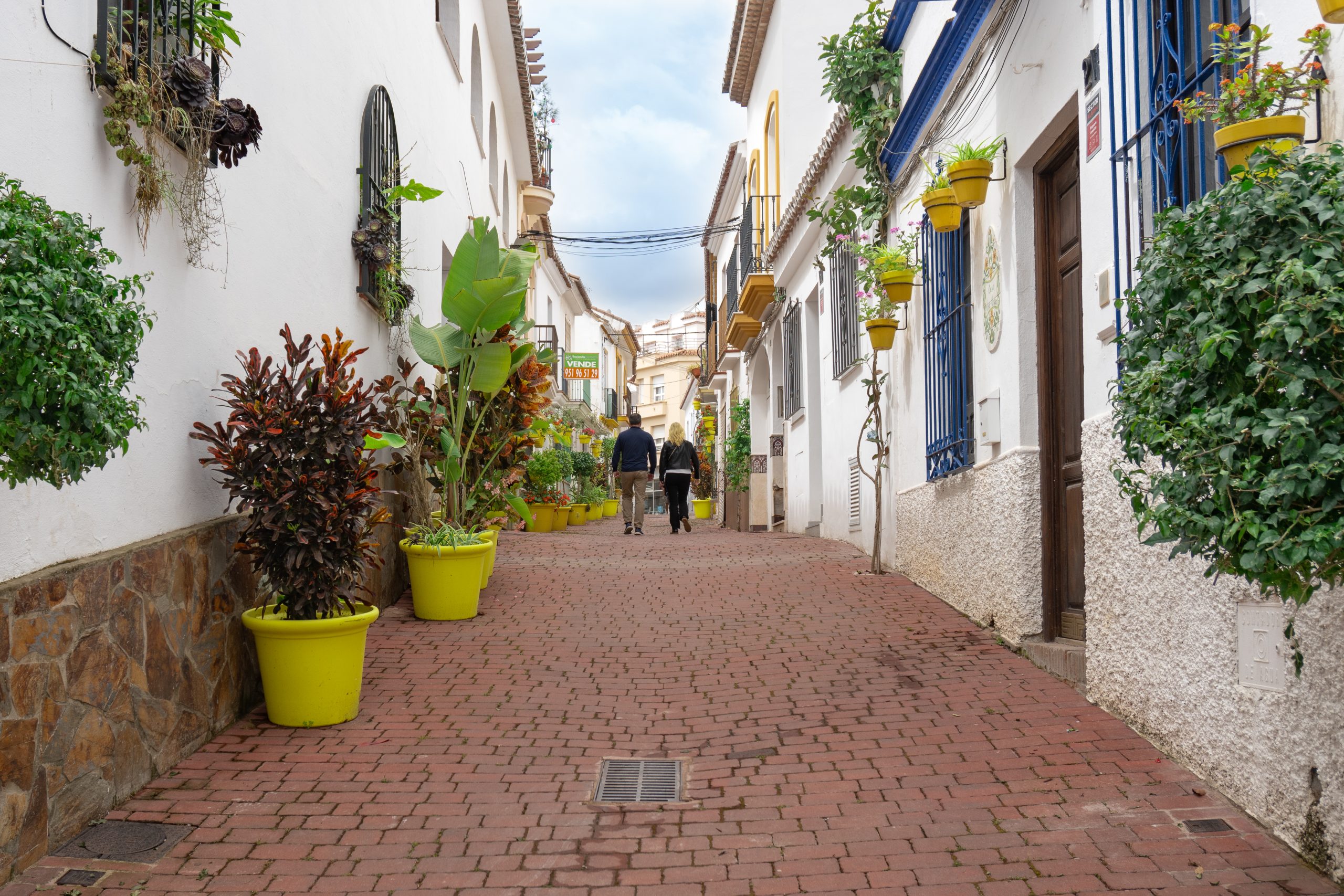 Calle del casco antiguo de Estepona, con sus casas encaladas y coloridas macetas