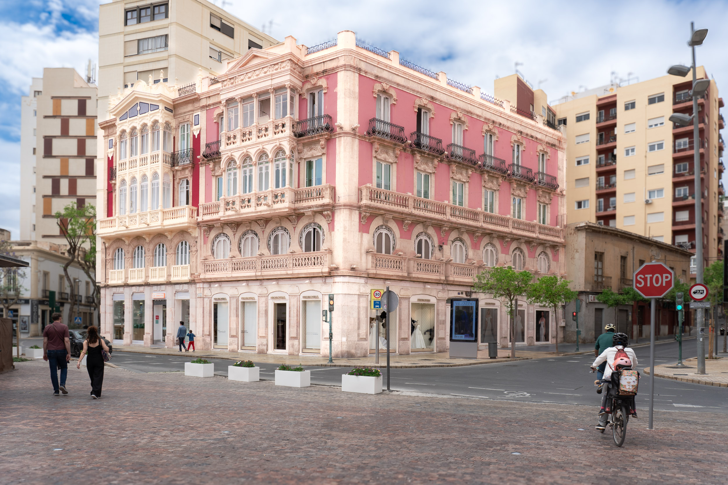 Pink neoclassical building on Plaza de Purchena in Almería
