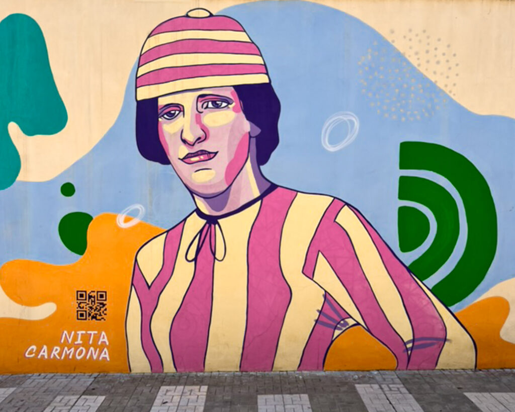 Nita Carmona mural by Ángel Idígoras, part of the Miguel de Cervantes School murals in the Olletas neighbourhood in Málaga