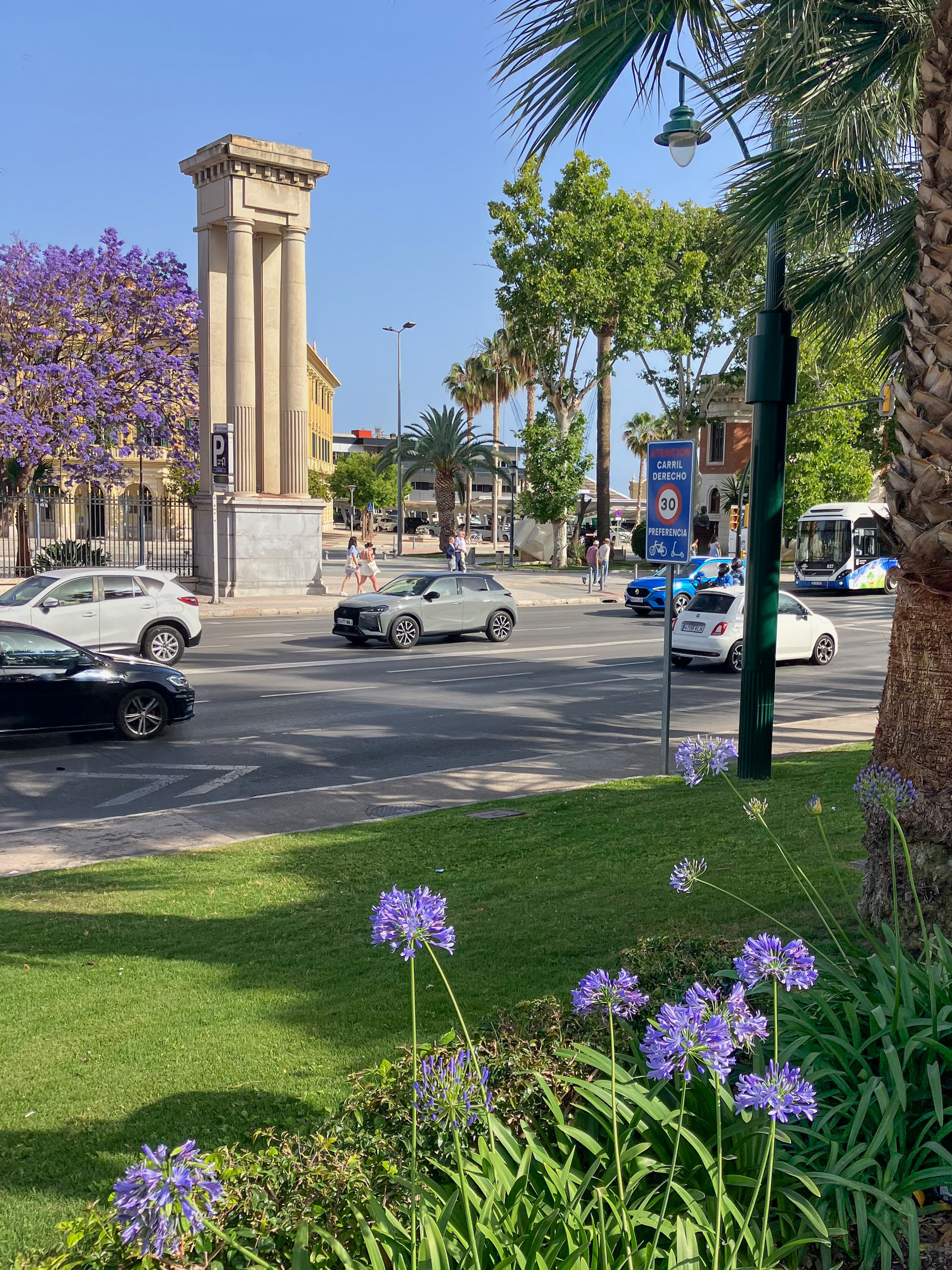 Plaza de la Marina with the Pillars of the port of Málaga