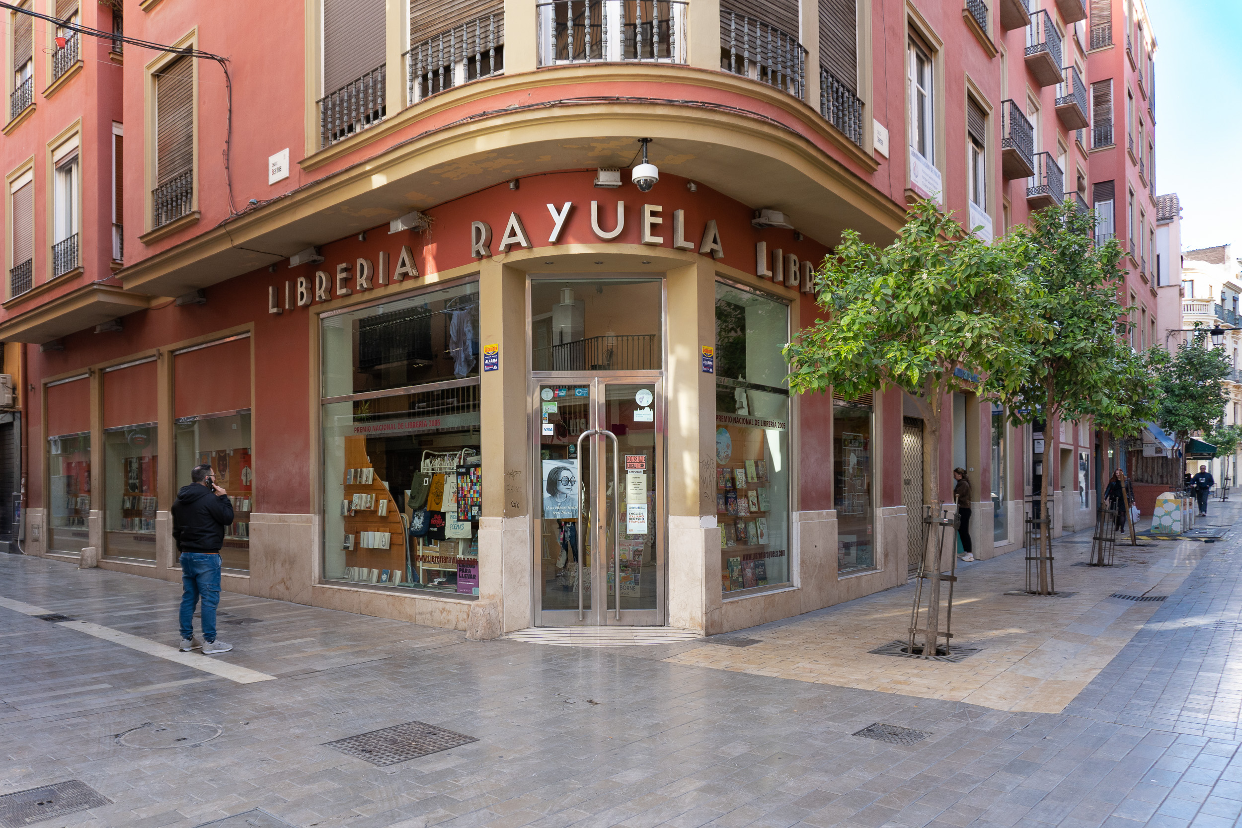 Librería Rayuela on Calle Cárcer, at the corner of Calle Beatas, Málaga’s historic city center
