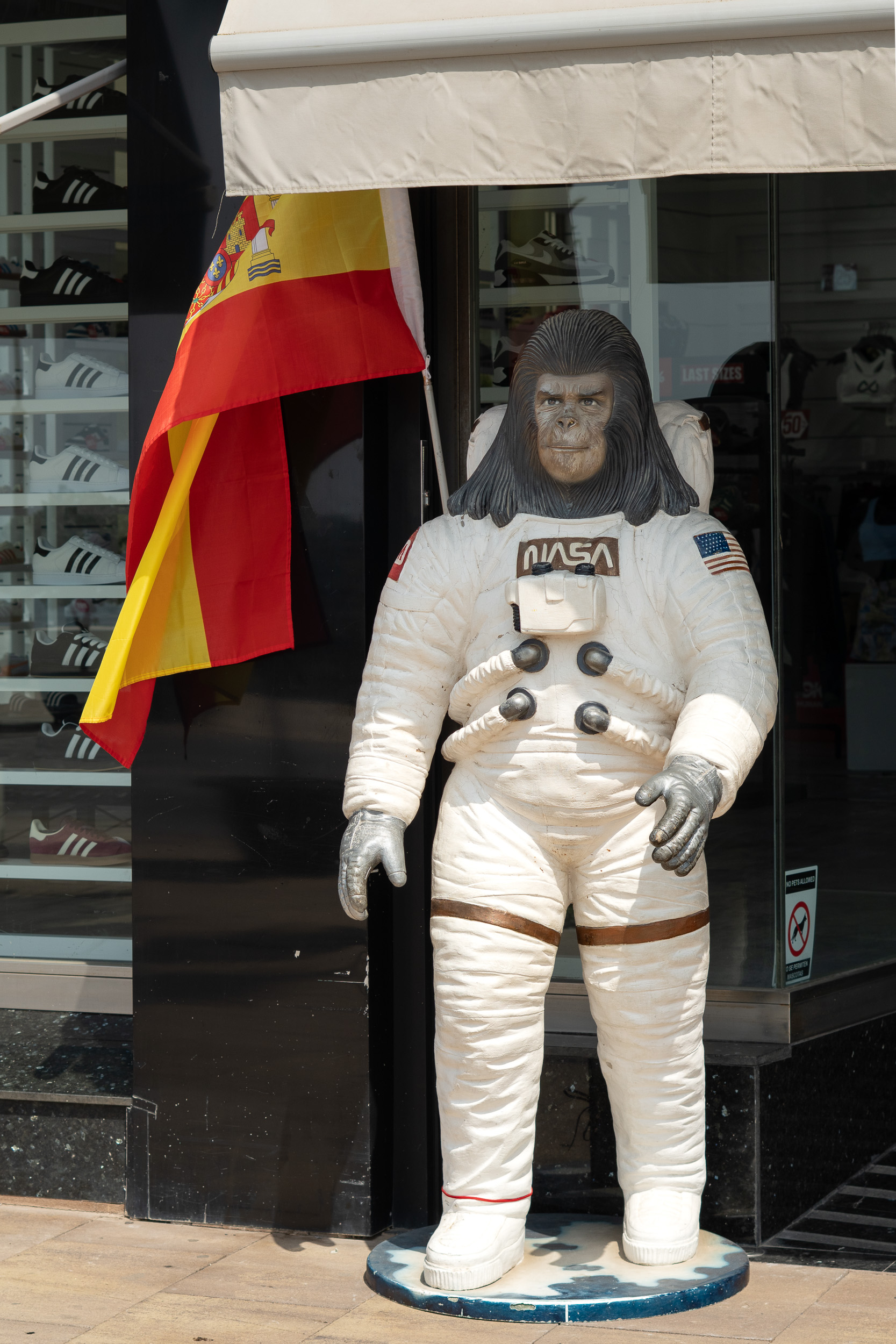 NASA gorilla at the entrance to the Foot on Mars sneaker store on Calle Arroyuelo in Estepona