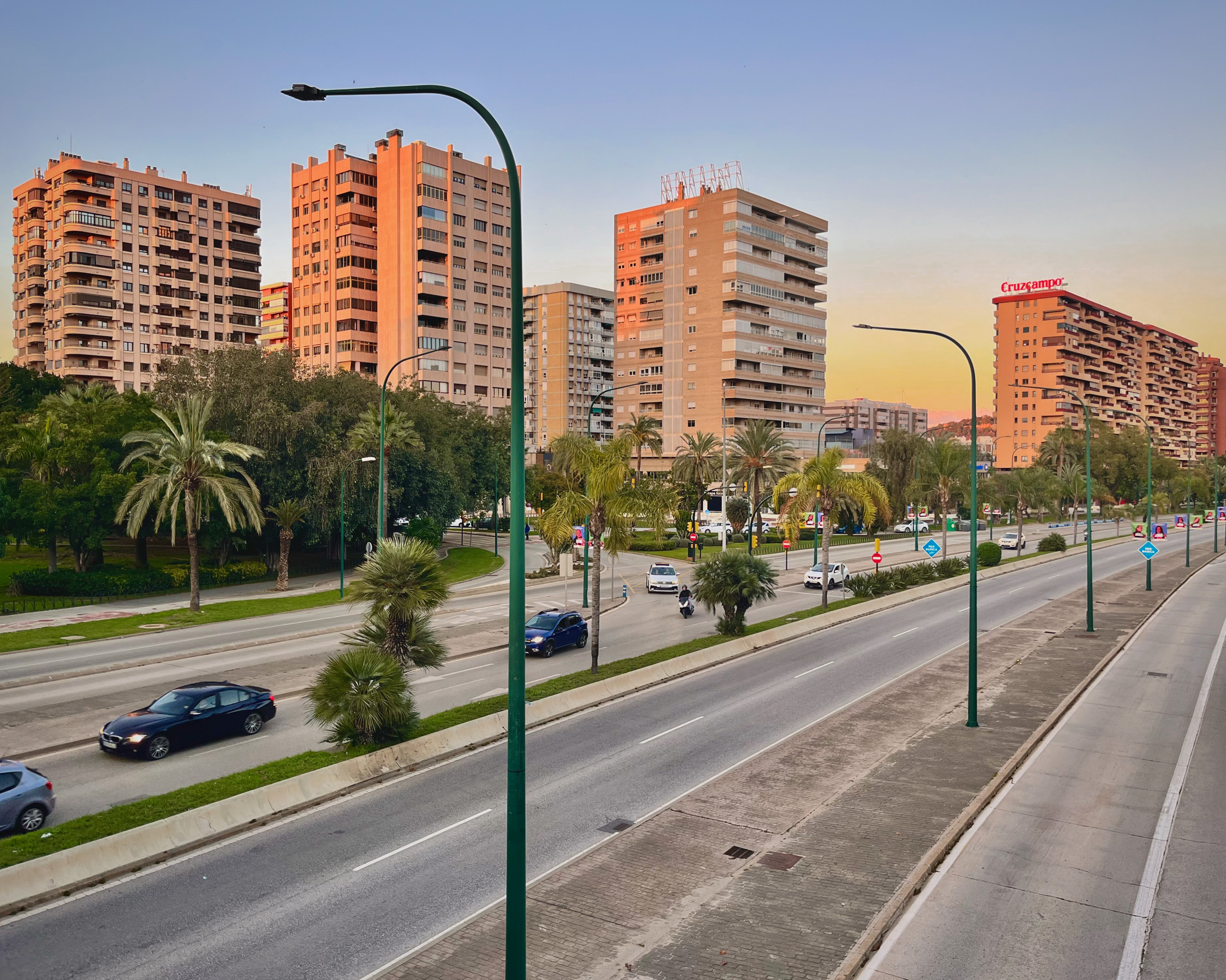Avenida de Andalucía in Málaga during the golden hour